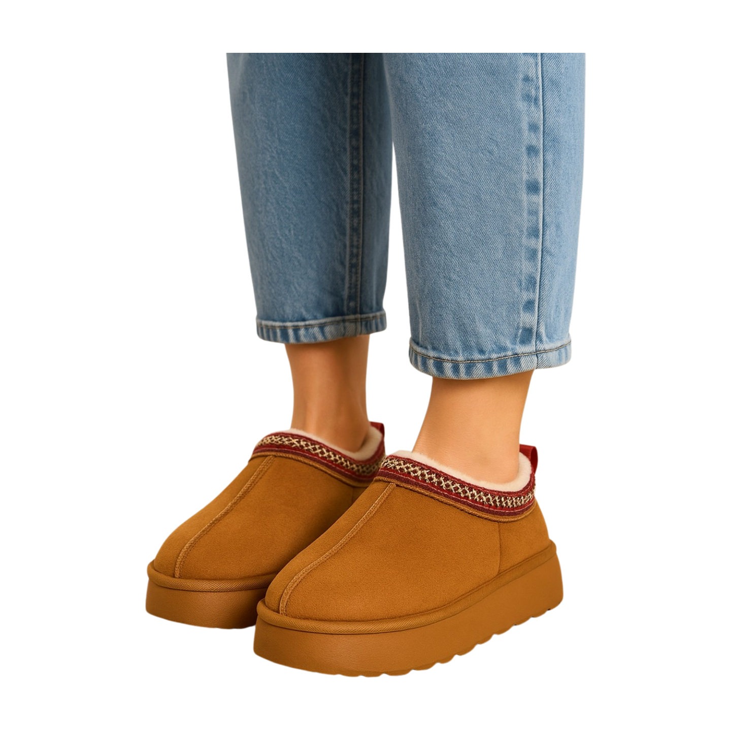 Warme Gevoerde Damesmuiltjes – Zachte Camel Pantoffels met Gebreide Details en Fleecevoering