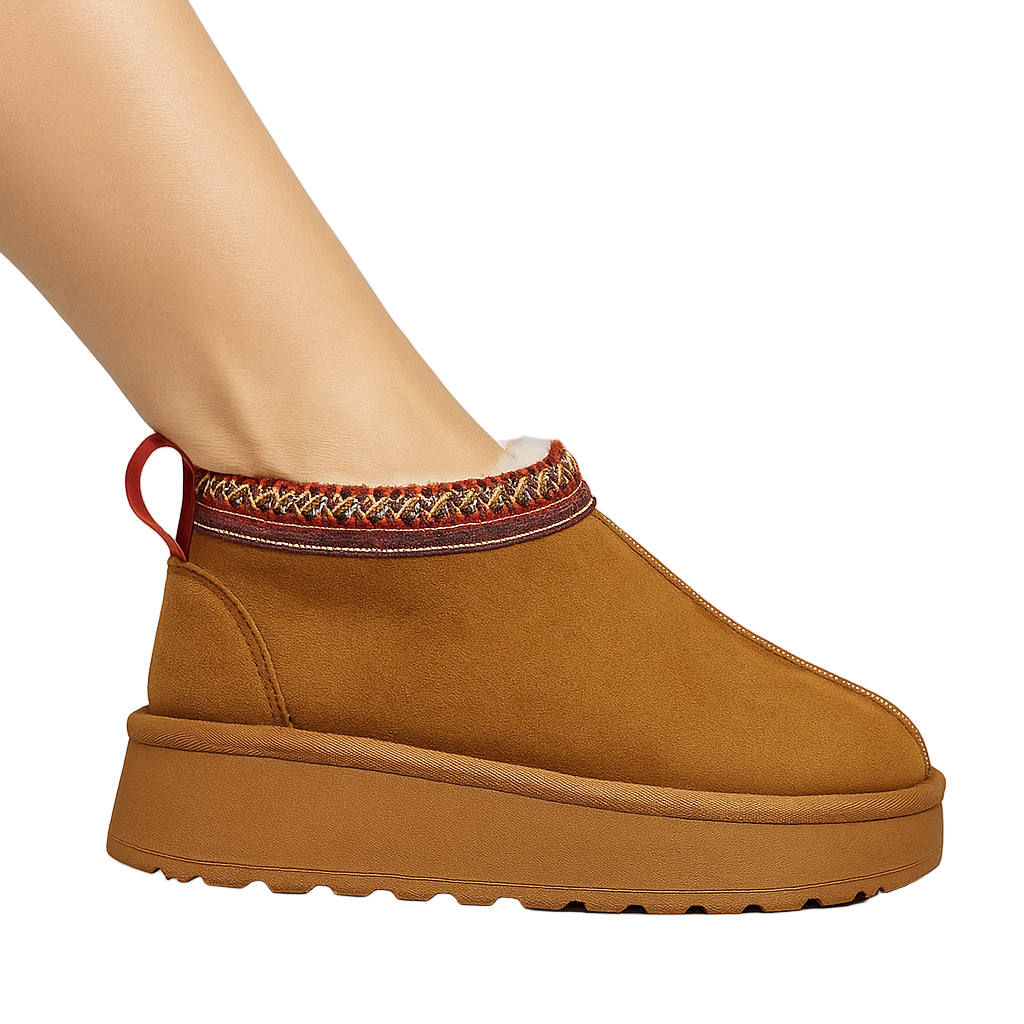 Warme Gevoerde Damesmuiltjes – Zachte Camel Pantoffels met Gebreide Details en Fleecevoering