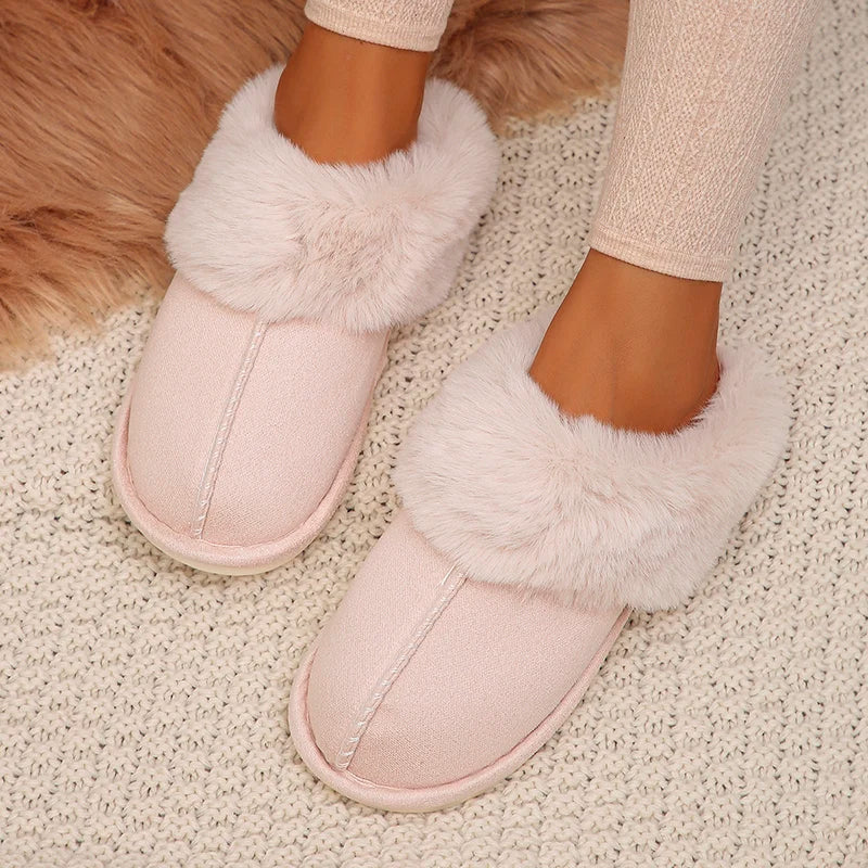 Dames Pantoffels met Bont – Gevoerde Muiltjes – Beige Huisschoenen met Open Hiel – Voor Thuis