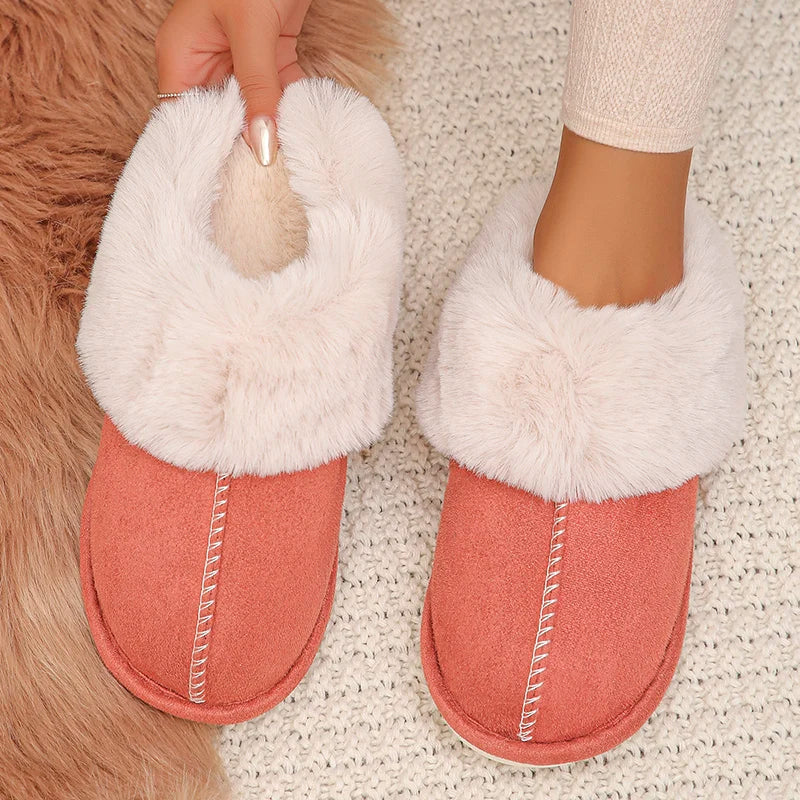 Dames Pantoffels met Bont – Gevoerde Muiltjes – Beige Huisschoenen met Open Hiel – Voor Thuis