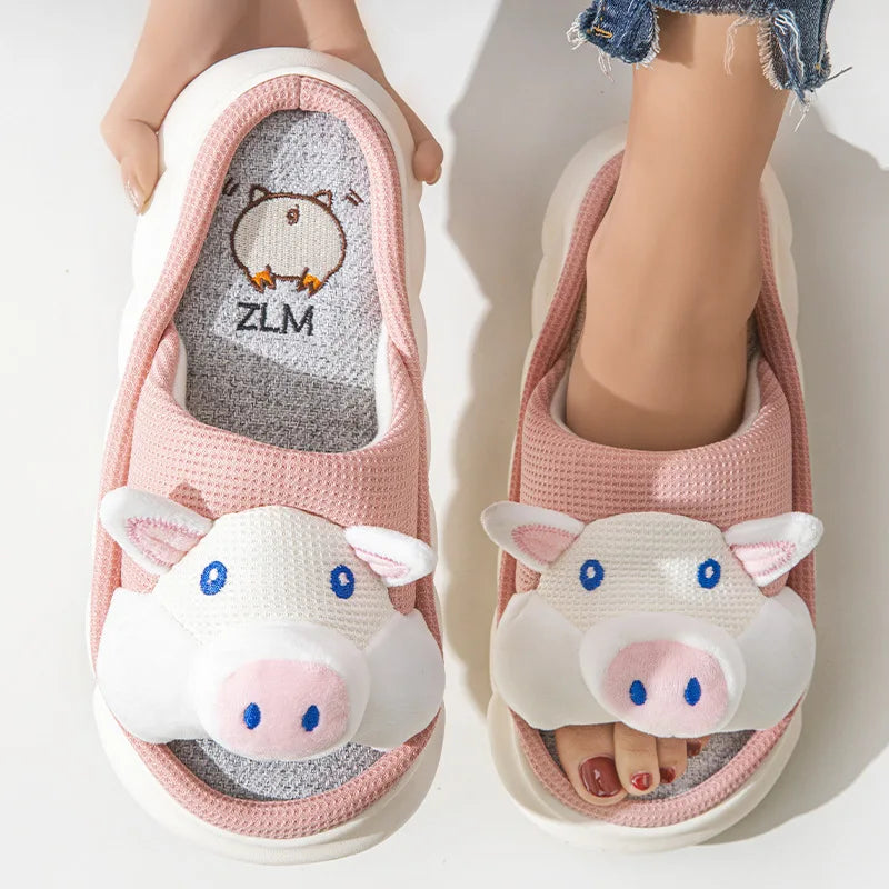 Kawaii Roze Varkenspantoffels voor Dames – Schattige en Slippers met Oren en Snuitje