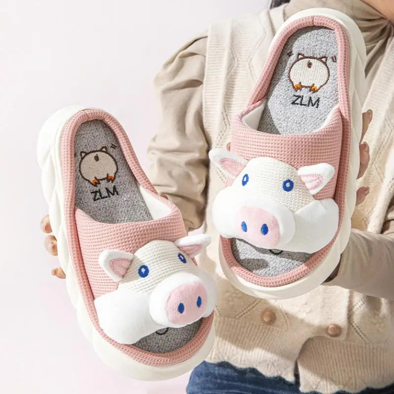 Kawaii Roze Varkenspantoffels voor Dames – Schattige en Slippers met Oren en Snuitje
