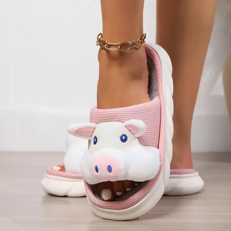 Kawaii Roze Varkenspantoffels voor Dames – Schattige en Slippers met Oren en Snuitje