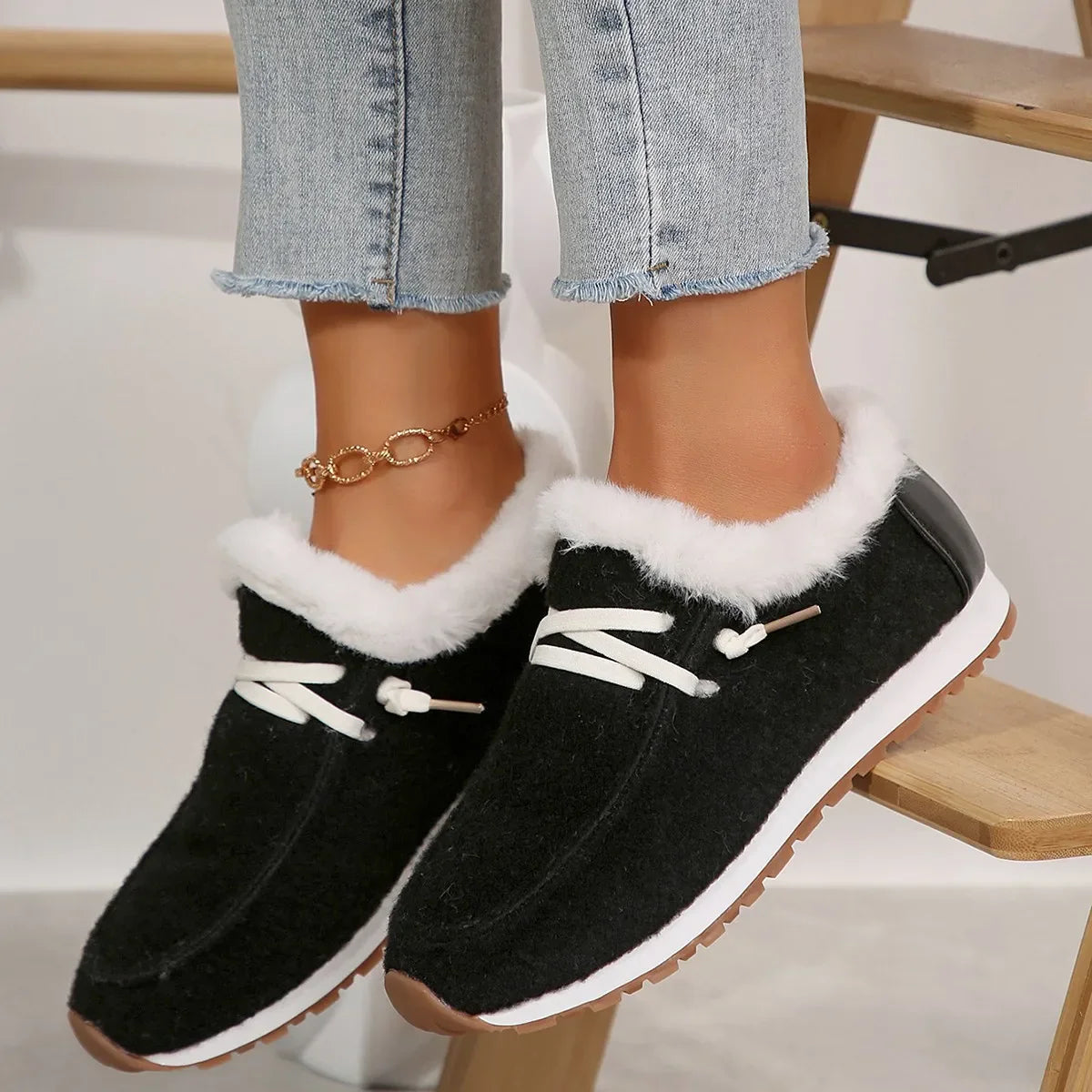 Dames Winter Sneakers – Warme Katoenen Platte Boots met Platform en Pluche Voering