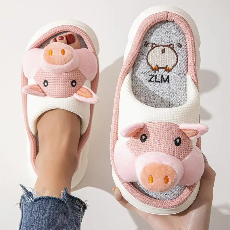 Kawaii Roze Varkenspantoffels voor Dames – Schattige en Slippers met Oren en Snuitje