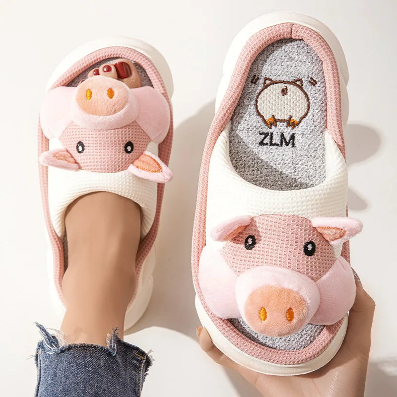 Kawaii Roze Varkenspantoffels voor Dames – Schattige en Slippers met Oren en Snuitje