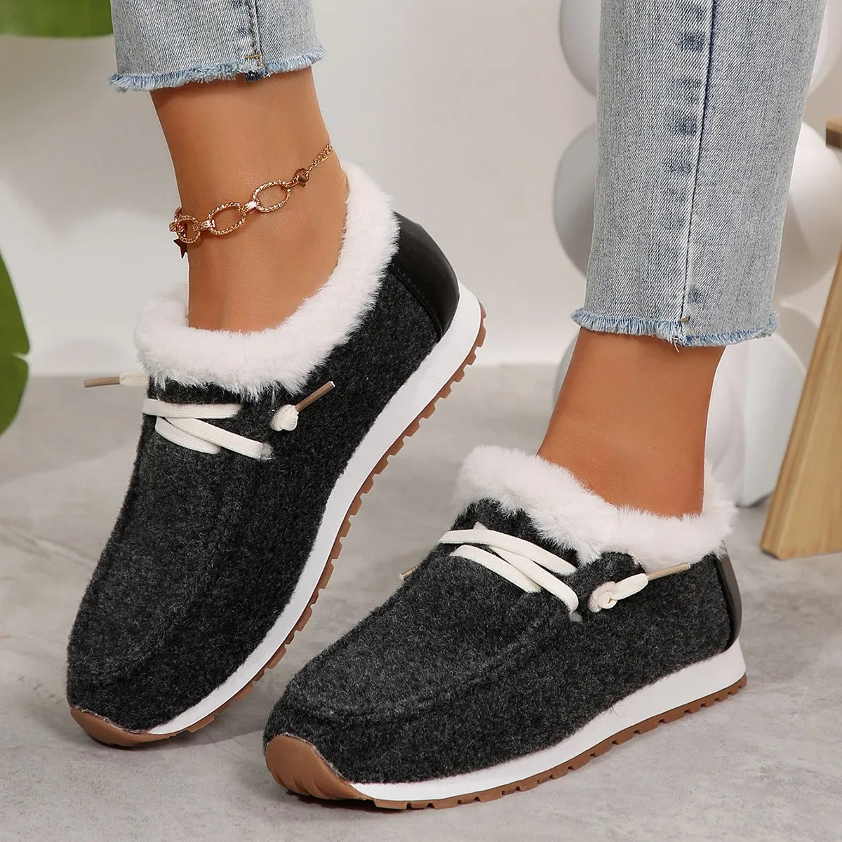 Dames Winter Sneakers – Warme Katoenen Platte Boots met Platform en Pluche Voering