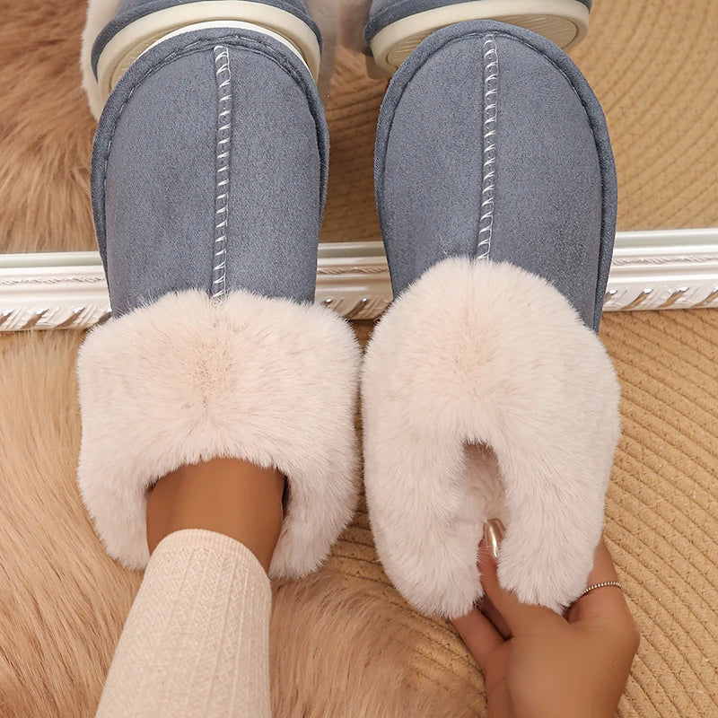 Dames Pantoffels met Bont – Gevoerde Muiltjes – Beige Huisschoenen met Open Hiel – Voor Thuis