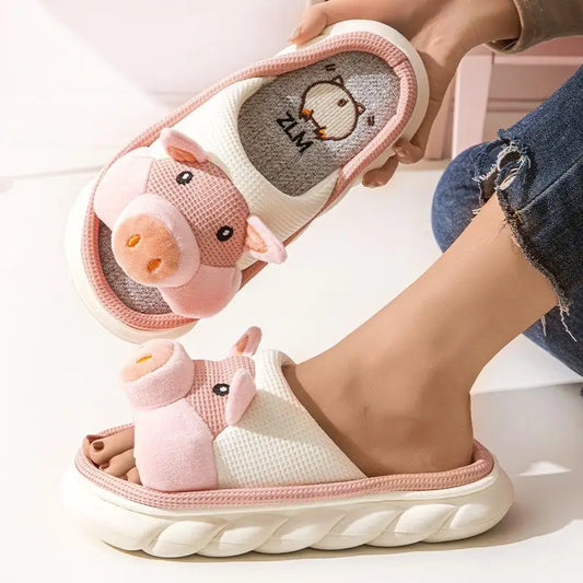 Kawaii Roze Varkenspantoffels voor Dames – Schattige en Slippers met Oren en Snuitje