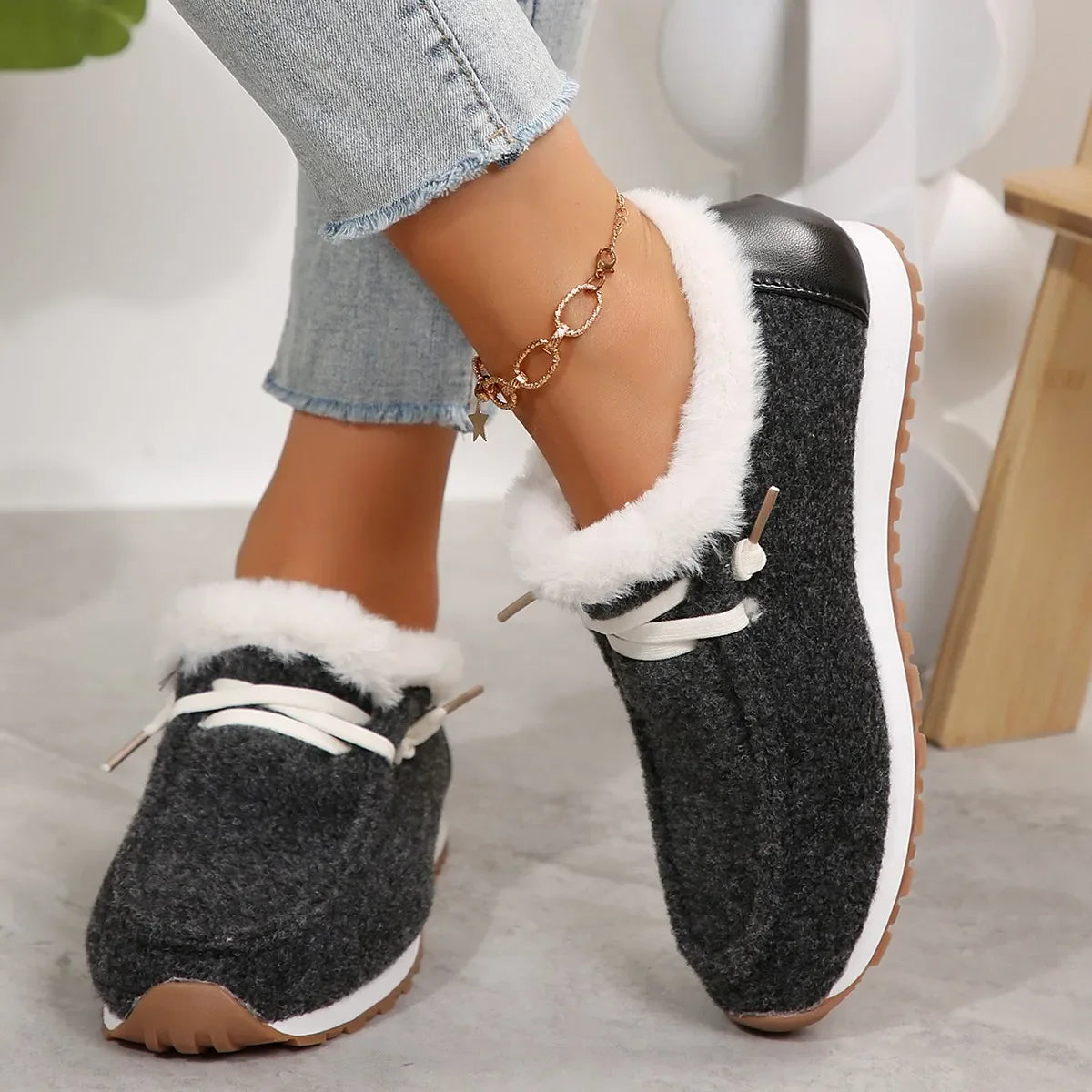 Dames Winter Sneakers – Warme Katoenen Platte Boots met Platform en Pluche Voering
