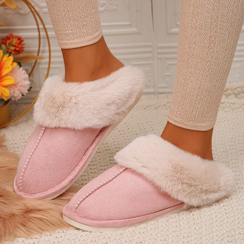 Dames Pantoffels met Bont – Gevoerde Muiltjes – Beige Huisschoenen met Open Hiel – Voor Thuis