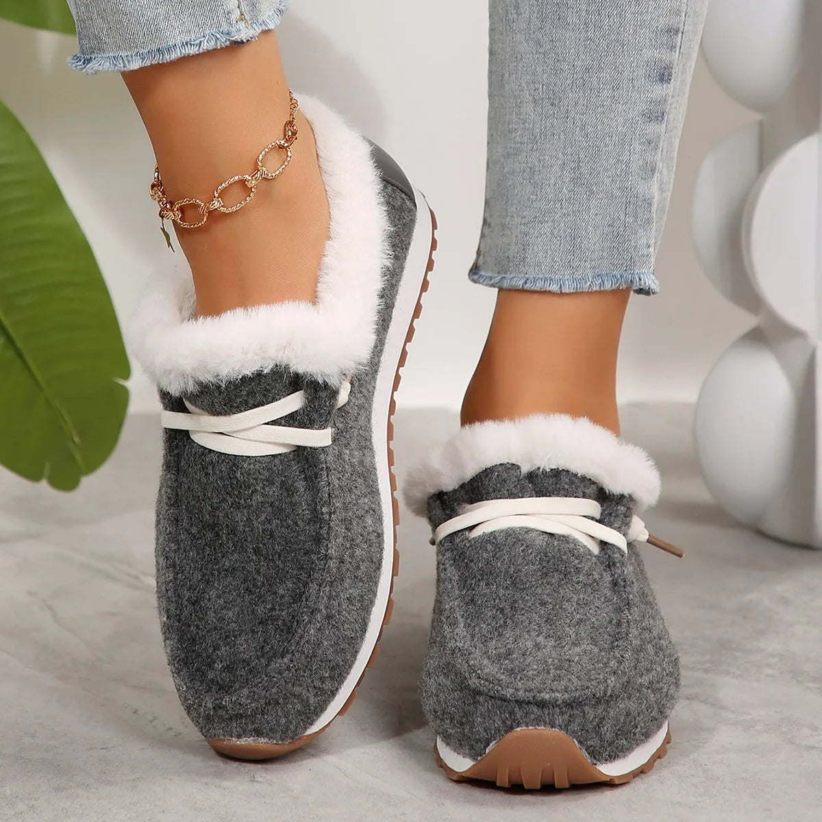Dames Winter Sneakers – Warme Katoenen Platte Boots met Platform en Pluche Voering