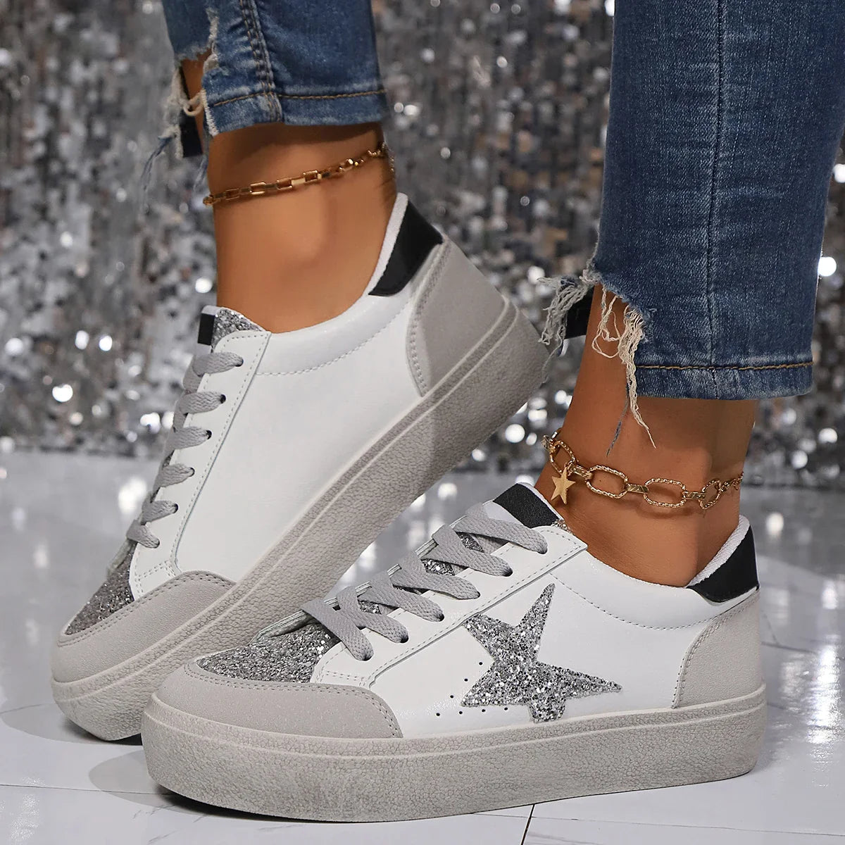 Dames Sneakers met Luipaardprint – Trendy Mode Sneakers met Glitters en Roze Accenten